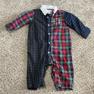 Long Sleeve Mixed Plaid Polo Ralph Lauren Romper with Collar